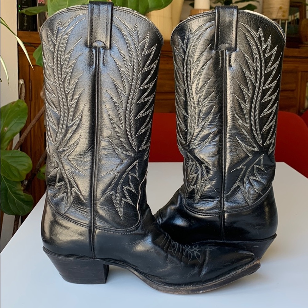 Nocona Black Leather Cowboy Boots